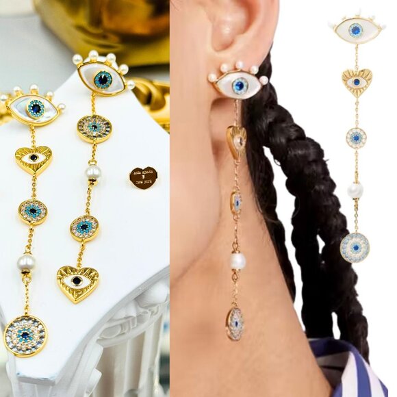 🆕 KATE SPADE 🧿 NWT Evil Eye Linear Earrings - Picture 1 of 15
